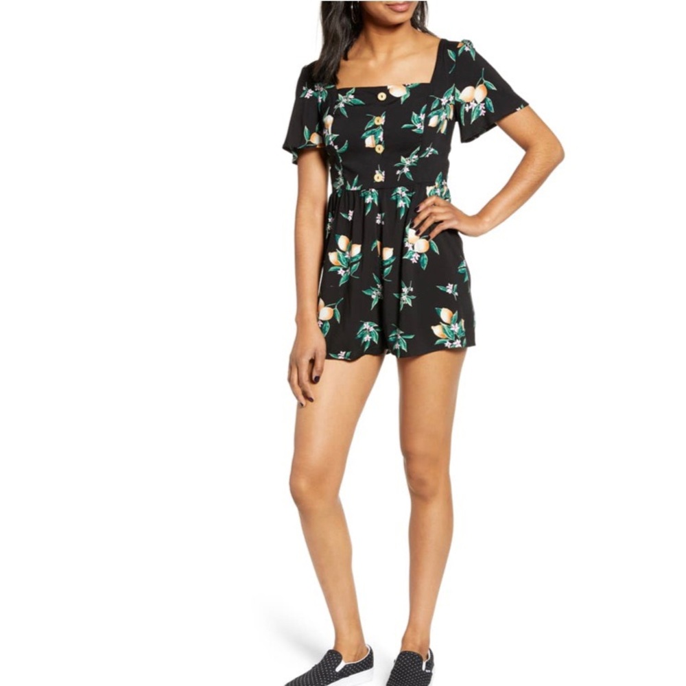 All In Favor Lemon Print Button Front Romper - image 1
